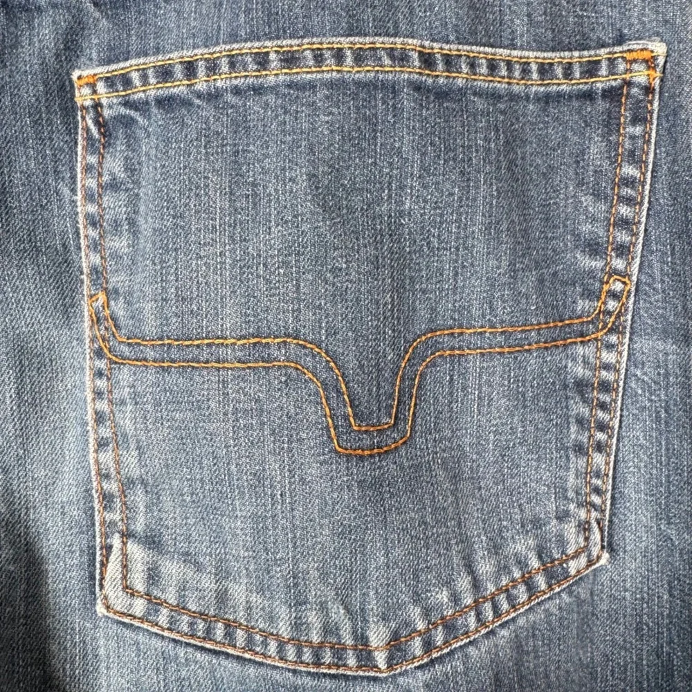 Kimes Ranch Jeans Mens 36x38 Blue Cal Straight Leg Made in USA Distressed Denim